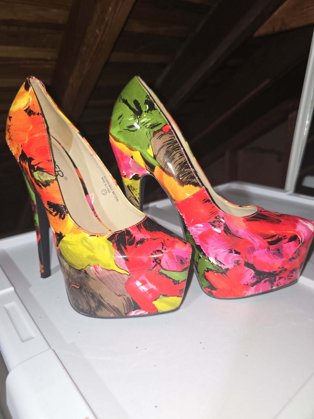 Vibrant Abstract Floral Platform Stiletto Pumps